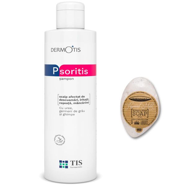 PsoriTIS, Urea 10% Shampoo - Seborrhoische Dermatitis, zu Schuppenflechte neigende Kopfhaut, Ekzeme, juckende, schuppige Haut, lindert die Symptome 120ml + Mandelmilchseife 25g (Shampoo + Soap)