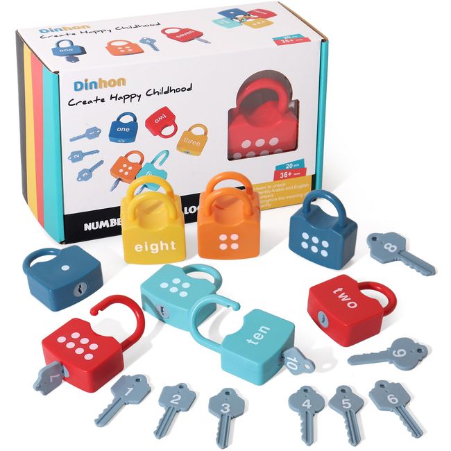 Dinhon Kids Learning Locks with Keys Numbers Matching & Counting Montessori Educational Toys for Ages 3 yrs+ Boys and Girls Preschool Games Gifts