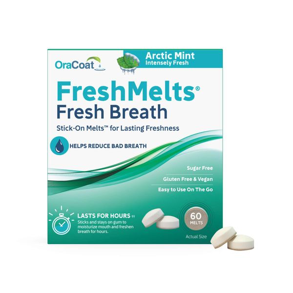 Oracoat FreshMelts Fresh Breath Stick-on Melts for Lasting Freshness, 60 Count Breath Freshener for Bad Breath, Non-Acidic & Sugar-Free, Arctic Mint