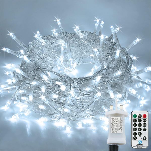 LITYBY String Lights Mains Powered,120LED 15M/49ft Fairy Lights Plug in,8 Modes Remote Control Garden Lights Waterproof, Indoor/Outdoor for Bedroom,Wedding,Party,Christmas Decorations(Cold White)