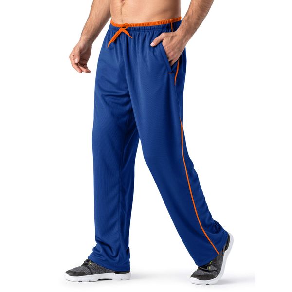 MAGNIVIT Men's Jersey Pants Big & Tall Lightweight Cool Sweat Pants with Zipper Bright Blue/Orange