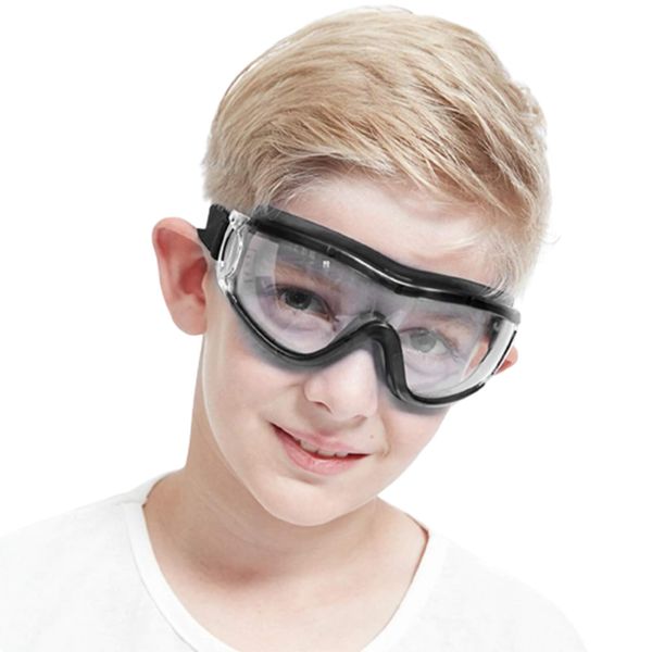 COMLZD Kids Safety Glasses Black Children's Goggles Anti-Fog Glasses Telescopic belt Laboratory Eye Comprehensive Protection Windproof For Boy Girl Outdoor Sports Glasses.