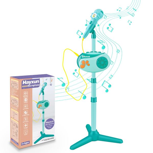 Kids Karaoke Microphone with Adjustable Stand, Bluetooth Karaoke Machine for Kids with Vioce Changer, Singing Recorder - Microphones for Singing Birthday for Girls Boys-Green