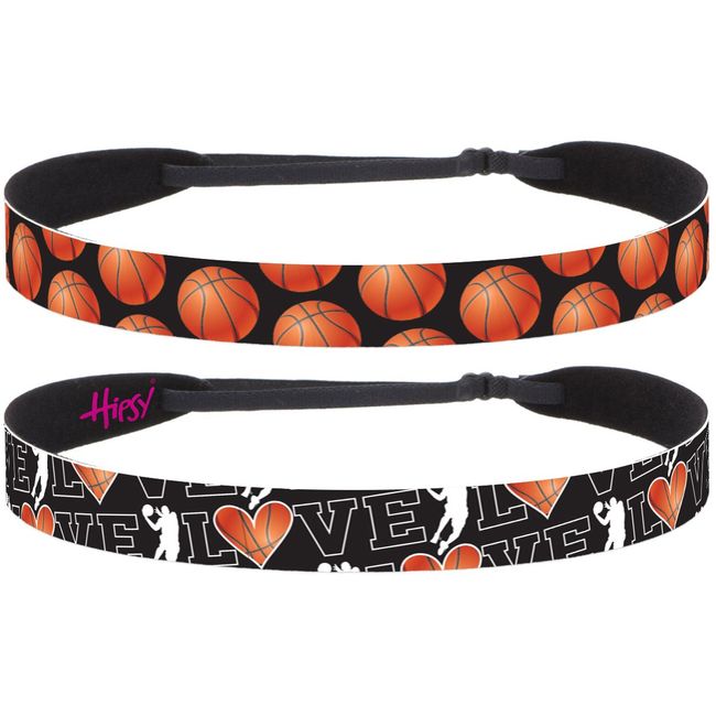 Hipsy Adjustable No Slip I Love Basketball Headbands for Women (Black Basketball 2pk)