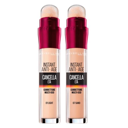 Maybelline New York Sponge Applicator + Erase Age Corrector Liquid Concealer 07 Sand Multi-Purpose Colour 01 Light with Instant Anti-Age Dark Circles