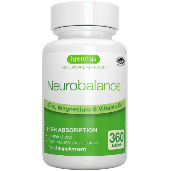 Neurobalance, High Absorption Zinc Picolinate 24mg, Magnesium & B6 for Adults & Kids, Clean Label, Brain Function, Sleep Aid, Muscle Recovery, Chelated, Vegan, 360 Tablets, 90-360 Servings, Igennus