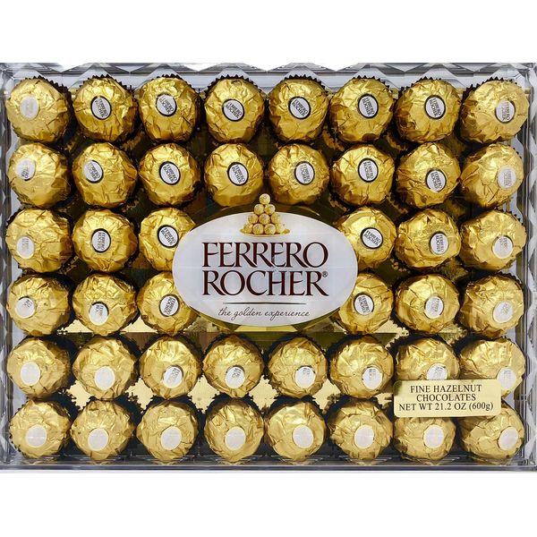 Ferrero Rocher Fine Hazelnut Chocolates, Chocolate Gift Box, 48 Count Flat, 21.2 oz