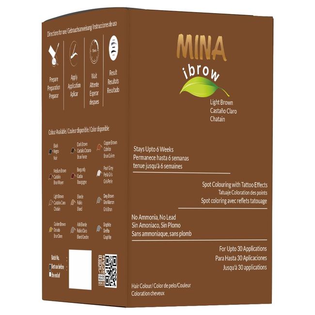 MINA Professional Eyebrow Henna Refill pack & Coloring kit for Hair Color 12gm Upto 30 application (Light Brown)