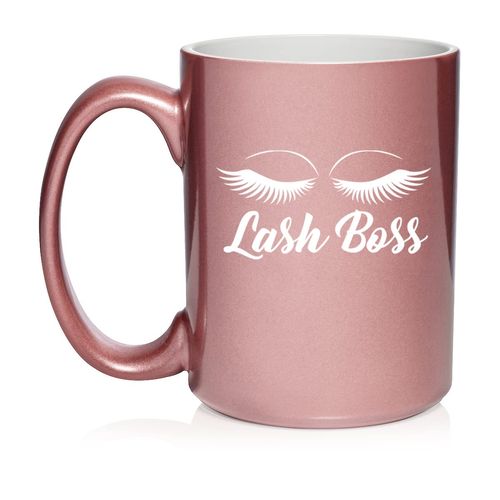 Daylor Lash Boss Makeup Lash Extension Artist Ceramic Coffee Mug Tea Cup Gift (15oz Rose Gold)