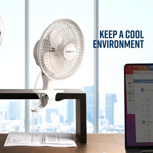 NEXAIR 6-Inch Clip on Fan,360 Degree Rotation,Two Speed Portable Clip Fan With Strong Clamp Grip,Quiet Operating Desk Fan Made Of Durable Material,Great For Bedroom,Office,Living Room NF001-WH-Q