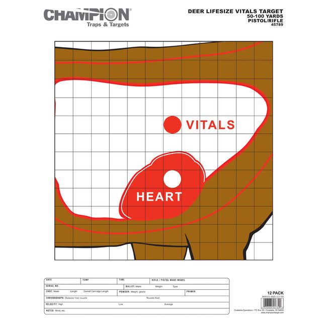 Champion Deer Vitals Paper Target, 14x18, 12ct