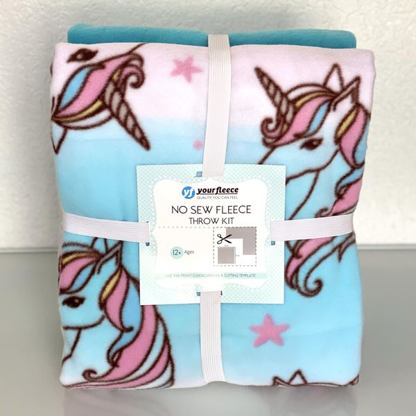 Unicorn Stars Anti-Pill Premium No-Sew Throw Fleece Fabric Kit (50x60)