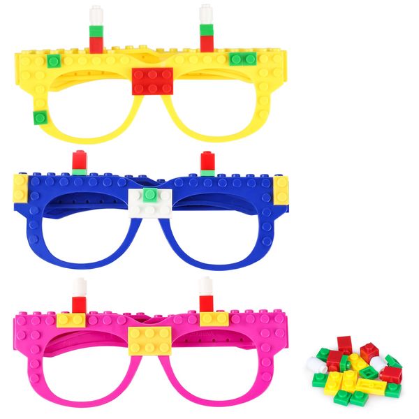 Hooqict 9 Pcs DIY Building Blocks Glasses Building Bricks Party Supplies for Kids Adults Building Block Birthday Party Favors, Carnival Party Glasses Decorations