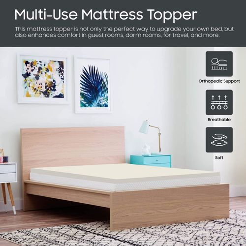 Nutan Breathable Design 2-inch Mattress Foam Topper with Luxurious Softness | Soft Bed Toppers for Back Pain, Orthopedic Support for Better Sleeping, Help Maintain Accurate Posture, Full, White