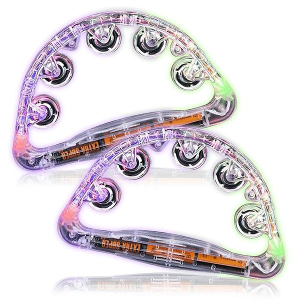 ArtCreativity Flashing Tambourines for Kids, Set of 2, LED Noisemakers for Sporting Events, Wedding, Birthday Party, and Rave, Fun Music Toys for Children with Batteries Included