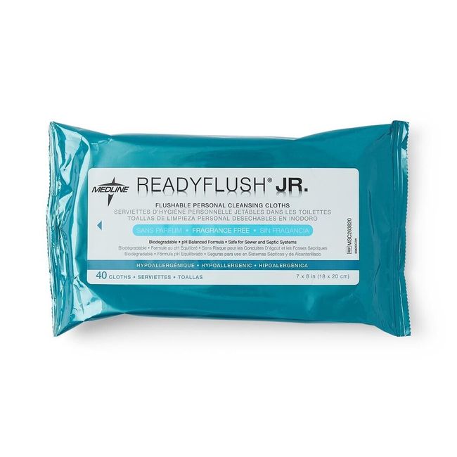 *1-Pack* Medline ReadyFlush JR. Flushable Personal Cleansing Cloths MSC263820