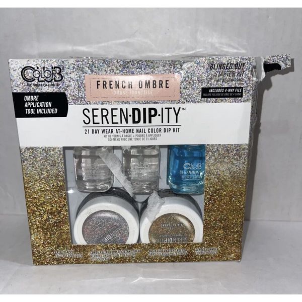 SERENDIPITY French Ombre 21 Day Nail Color Dip Blinged Out Starter Kit 4Way File