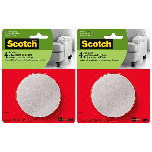 Scotch 3M Felt Pads, 8 Pads/Pack, Round Gray  2 Pack