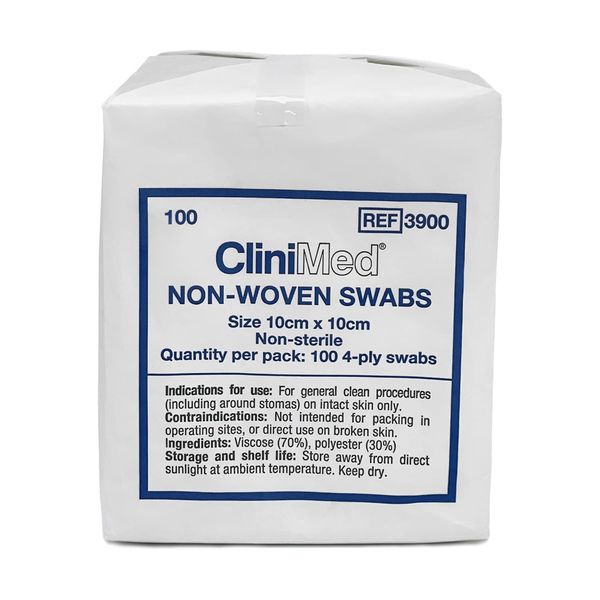 CliniMed Non-woven swabs 10cm x 10cm non-sterile, non-woven 4-ply swabs for general clean procedures - 100 pcs