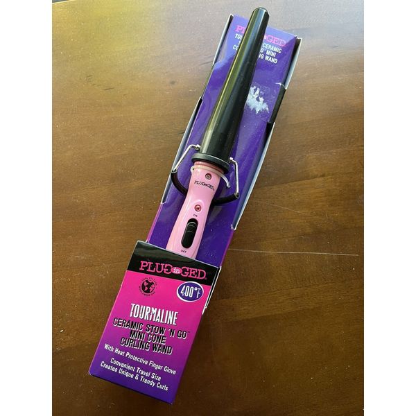 New Plugged In Travel Stow 'N Go' Mini Curling Iron Wand Pink Model 680124