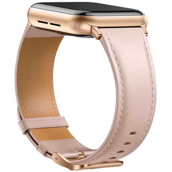 Laffav Leather Strap Compatible with Apple Watch Strap 44mm 45mm 42mm 49mm Women Men, Genuine Leather Classic Replacement Bands for Apple Watch iWatch Series 9 8 7 6 5 4 3 2 1 SE Ultra 2,Pink