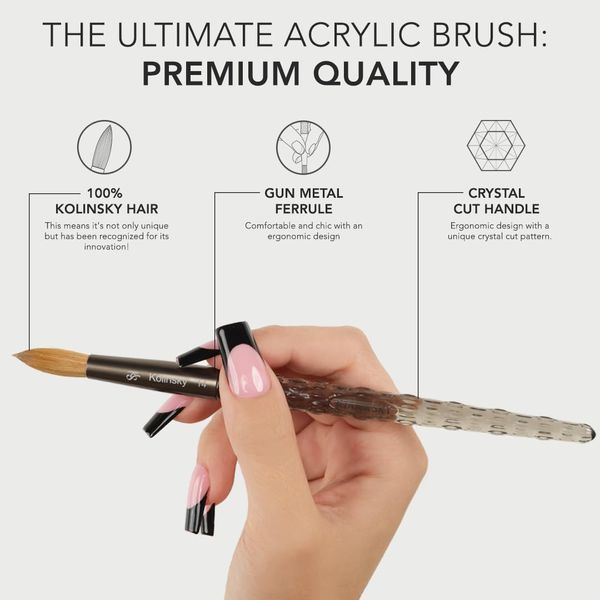 Kiara Sky Professional Nails *NEW* 100% Kolinksy Hand Crafted Black Crystal Acrylic Nail Brush (10)