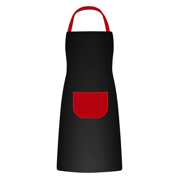 NiceLand Apron With Red Semi-Circular Pockets, Black Apron For Adults, Kitchen Apron For Ladies And Men