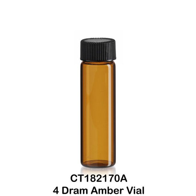 50 Amber Glass Vials w/ Screw Caps 21 x 70 mm 4 Dram (1/2 Oz., 15 ml)