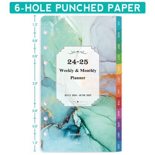 2024-2025 Planner Refills - Planner Refills 2024-2025, July 2024 - Jun 2025, A6 Planner Inserts 2024-2025, 3.75" x 6.75", 2024-2025 Weekly and Monthly Planner Refills, A6 Planner Refills, 6-Hole Punched - Green