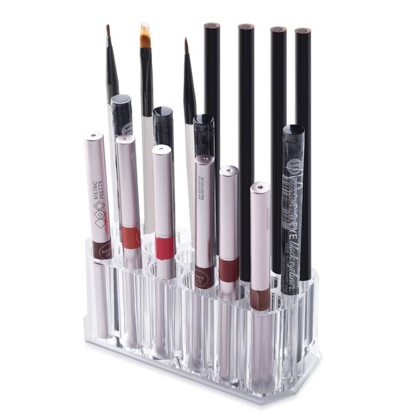 Wiojtry Acrylic Lip Liner Organizer & Eyeliner Organizer, 26 Space Storage 20 Standard 6 Jumbo Cosmetic Pencil Makeup Brush Makeup Display Case Refillable Container