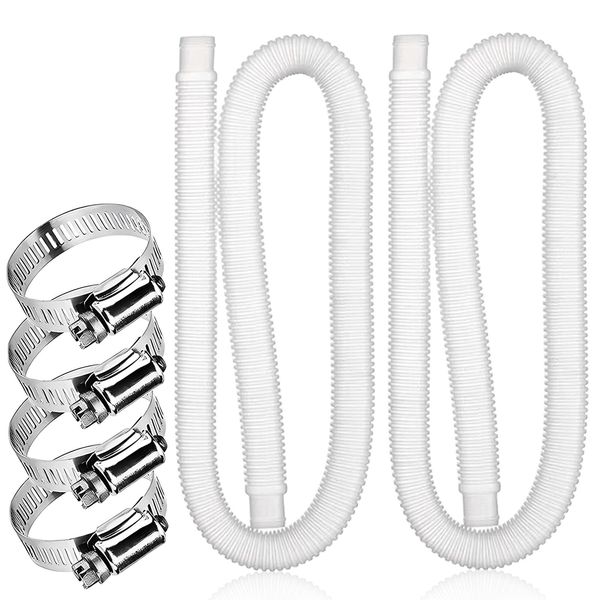 2 Stück Poolschlauch 32mm,150cm Schwimmbadschlauch, UV & Chlorwasser-beständiger Pumpenschlauch, Flexibler Schlauch für Poolpumpe, Filter Ersatzschlauch, mit 4 Stück Sicherungsclip (Weiß)