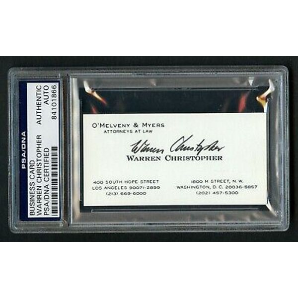 Warren Christopher signed autograph Business Card Secretary of State PSA Slab