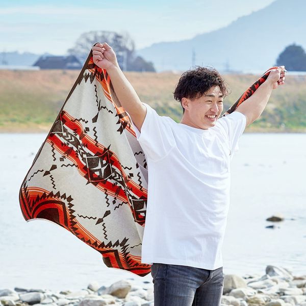 Hagiwara Towel Blanket, Approx. 39.4 x 70.1 inches (100 x 178 cm), Basco, 100% Cotton, Outdoor Beach Towel, Throw, Large, Thick, Native Pattern