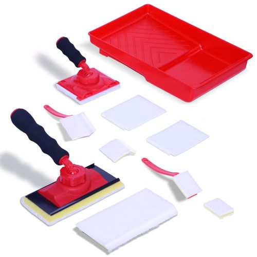 DIQQHI 7-Inch Professional Paint Edger Kit - 4 Shape Trim Pads (7"+4"+1"+V-Corner) w/5 Refills, 360° Rotating Handle & 7" Paint Tray for Wall/Ceiling Painting - Edge Painter Tool Set