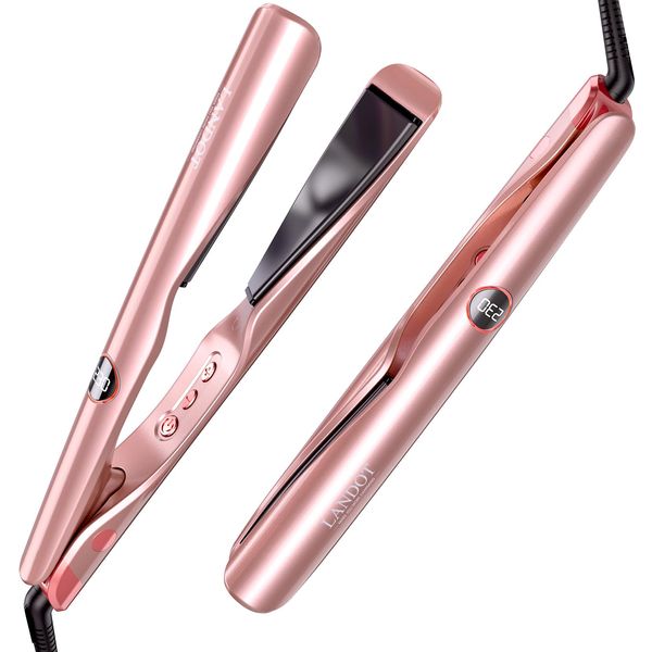 LANDOT Hair Straightener Flat Curling Iron: Flat Iron Curling Iron in One - Straightener and Curler 2 in 1 - Twist Straightening Curling Iron Combo for Curl Wave Straighten Hair Pro Multi-Styler