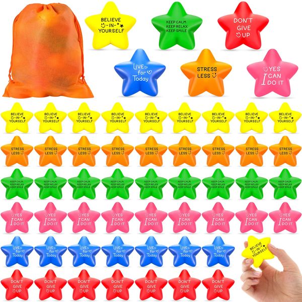 HyDren 100 Pieces Motivational Star Stress Balls 2.2 Inch Inspirational Stress Ball with Quotes Colorful Foam Ball Mini Hand Exercise Toys for Party Favors School Carnival Prizes, 6 Colors