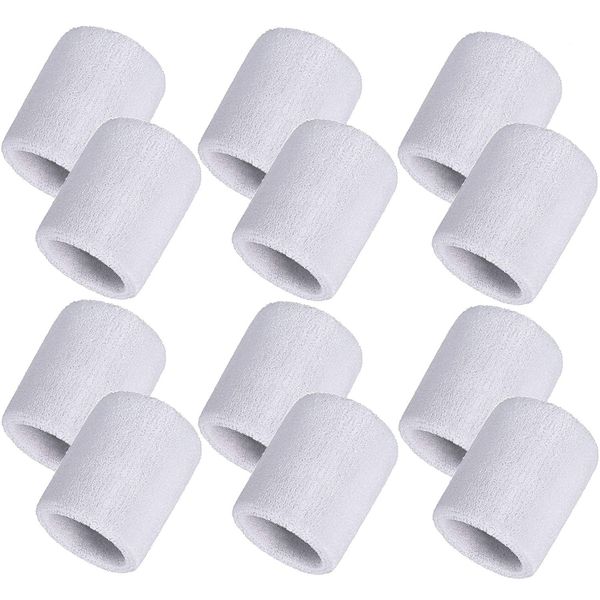 12 Pack Sweatbands Sports Wristband Cotton Sweat Band for Men and Women, Good for Tennis, Basketball, Running, Gym, Working Out (White)