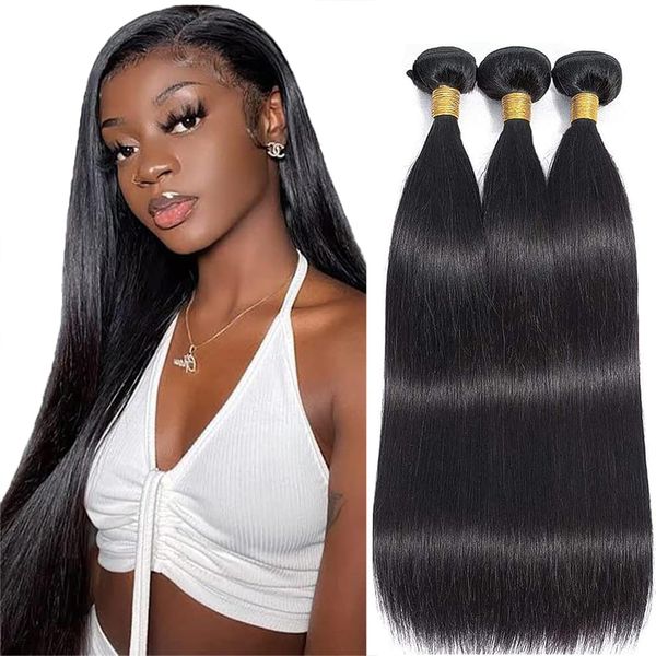 Straight Human Hair 3 Bundles, 50g/Bundle (150g Total), Brazilian Human Hair, 100% Unprocessed Virgin Hair, Straight Weave Bundles, Human Hair, 24 24 24 Inch