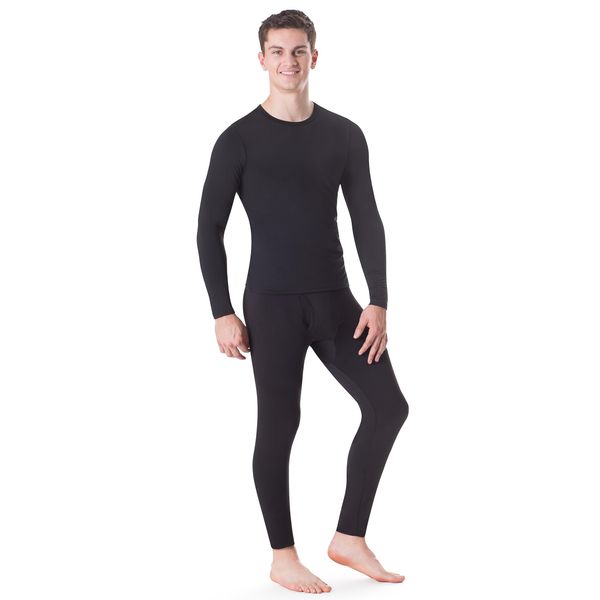 Rocky Thermal Underwear for Men (Long Johns Thermals Set) Shirt & Pants, Base Layer (Black - Standard Weight/Medium)