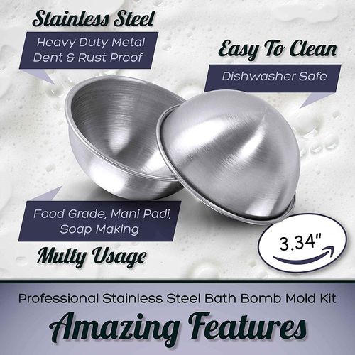 Stainless Steel Bath Bomb Molds Professional Extra Large 3.34" (85 mm) Mold. Heavy Duty Metal, Dent & Rust Proof. Storage Bag, Instructions, Recipe Ebook by Healthy Home Helper. … (3.34)