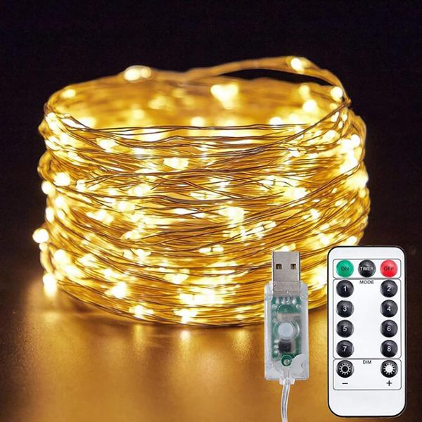 LED Illumination Light, USB Type, String Light, Copper Wire, 32.8 ft (10 m), 100 Bulbs, Indoor/Outdoor, Halloween, Christmas, Birthday, Garden Light (USB Remote Control, Yellow)