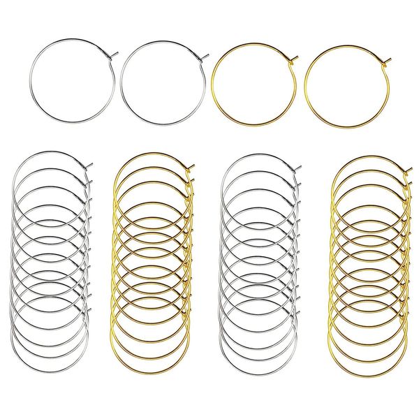 200 Pieces Gold/Silver Wine Glass Charm Rings 25mm Earring Beading Hoops Round Alloy Wine Glass Markers Hoop Earring Findings for Party, DIY Craft Making, Hoop Earrings Making