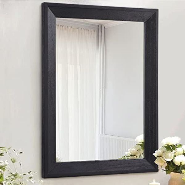 Wall Mirror Black Rectangle Rustic Wood Mirror Decorative Hanging Mirror For Bat