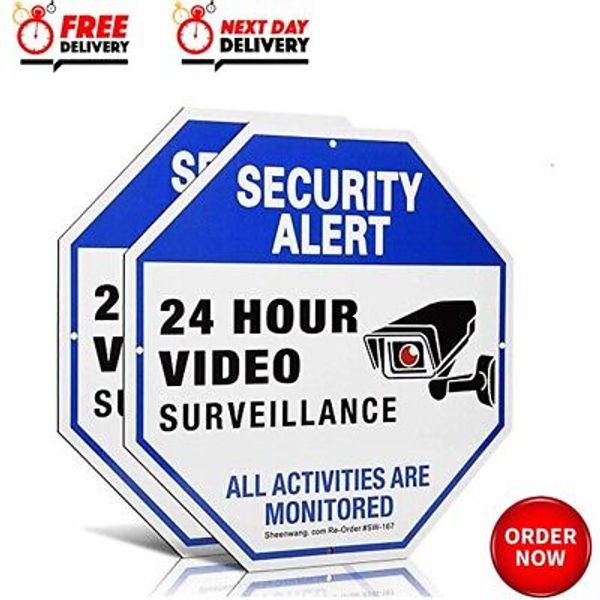 Sheenwang 2Pack Security Camera Sign, Video Surveillance Signs Outdoor 10 X 10in