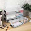 BTSKY 4 Pack Clear Storage Containers Pencil Boxes - Multi-functional Home/Office Rectangle Plastic Stationery Cases, Stackable Transparent Utility Organizer, Black Button