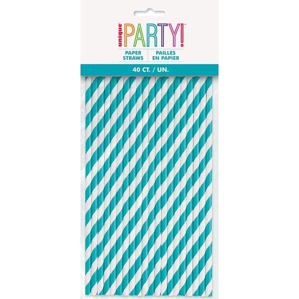 Striped Paper Straws | Caribbean Teal | 40 Pcs.