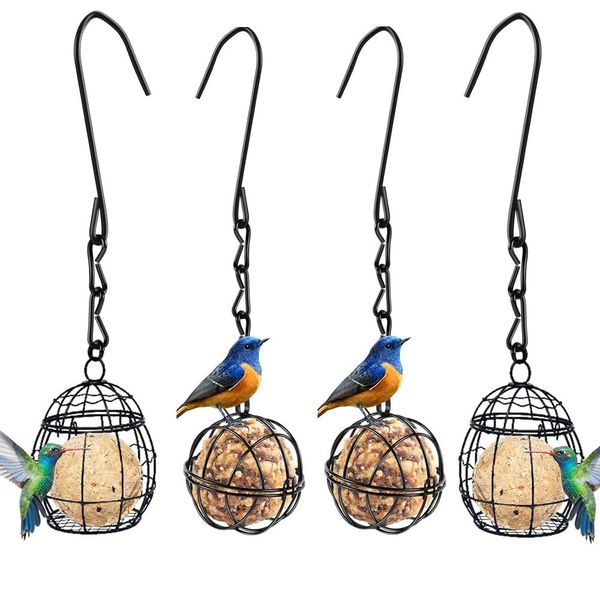 4pcs Fat Ball Feeders,Hanging Bird Feeder,Easy Clean Bird Seed Feeder with 4 S-shaped hooks,Metal Fat Ball Bird Holder for seeds,bird feeders for Wild bird