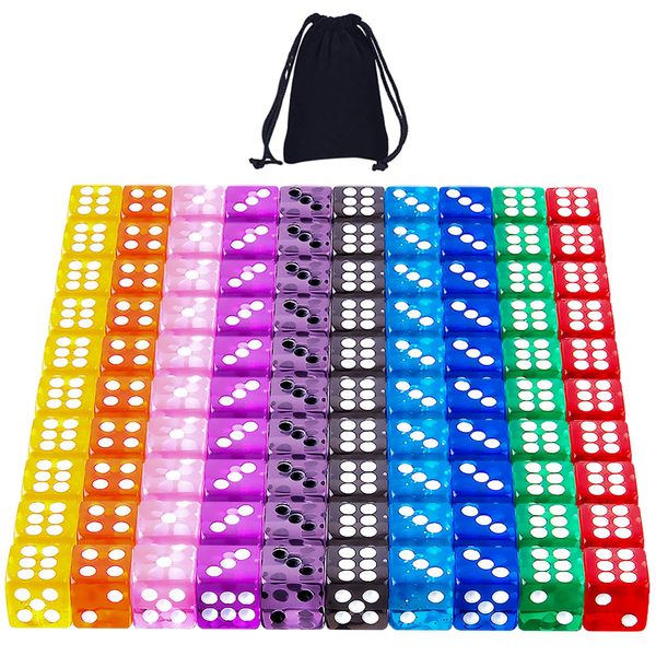 SIQUK 100 Pieces Game Dice Set 12mm Square Corner 6 Sided Dice for Tenzi, Farkle, Yahtzee, Bunco or Teaching Math, 10 Translucent Colours