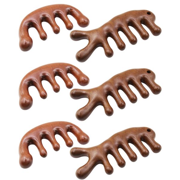 Wooden Scalp Massager Comb - 6 Pack Wooden Comb for Hair Growth Brush, Wood Wide Tooth Comb for Women Men, Natural Sandalwood Comb Head Massager