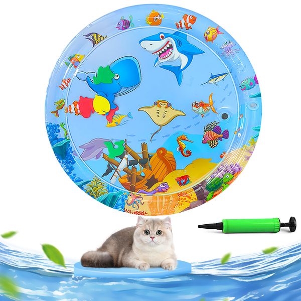 Sanchio 0.55 MM Upgraded-Thicken Cat Water Mat, Unbreakable Cat Water Sensory Play Mat, Cat Cooling Pad with Pump, Cat Water Toy, Interactive Cat Toy for Indoor Cats